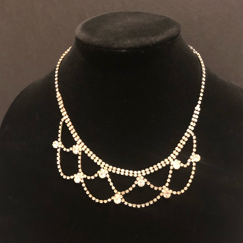 Vintage Clear Crystal Rhinestone Gold Tone Necklace 18” Full Tierra Princess